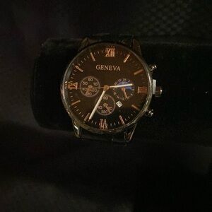 NEW Men’s Geneva Chronograph watch. Black Stainless steel.